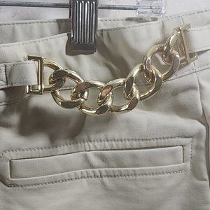 Michael Kors Tan Chino Mid Rise Shorts Gold Detail